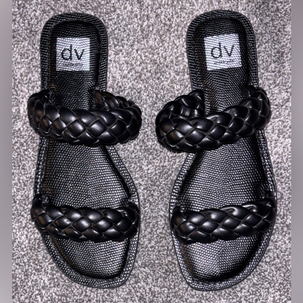 DV By, DOLCE VITA | DOUBLE BRAIDED | FLAT | SLIP-ON | SANDALS | BLACK | SIZE: 8